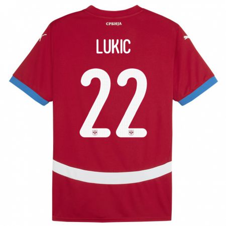 Kandiny Enfant Maillot Serbie Sasa Lukic #22 Rouge Tenues Domicile 24-26 T-Shirt