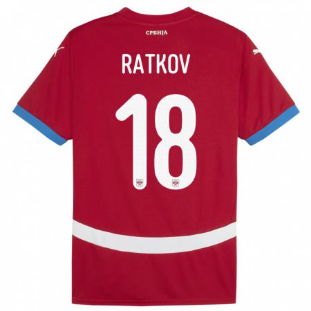 Kandiny Enfant Maillot Serbie Petar Ratkov #18 Rouge Tenues Domicile 24-26 T-Shirt
