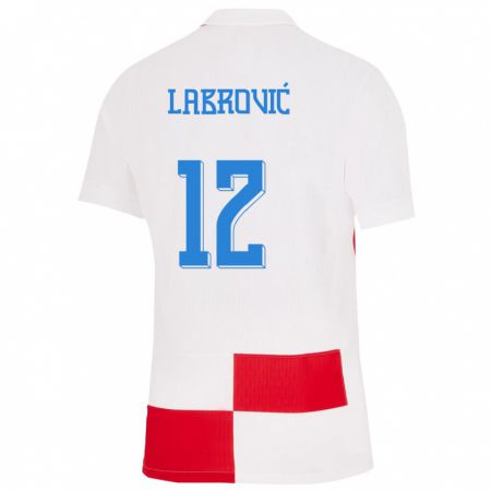 Kandiny Enfant Maillot Croatie Nediljko Labrovic #12 Blanc Rouge Tenues Domicile 24-26 T-Shirt