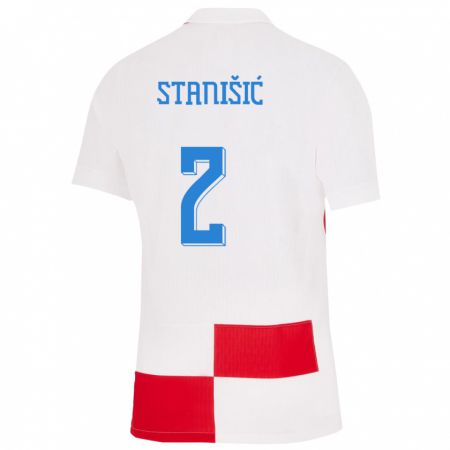 Kandiny Enfant Maillot Croatie Josip Stanisic #2 Blanc Rouge Tenues Domicile 24-26 T-Shirt