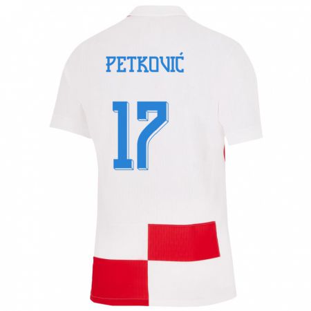 Kandiny Enfant Maillot Croatie Bruno Petkovic #17 Blanc Rouge Tenues Domicile 24-26 T-Shirt