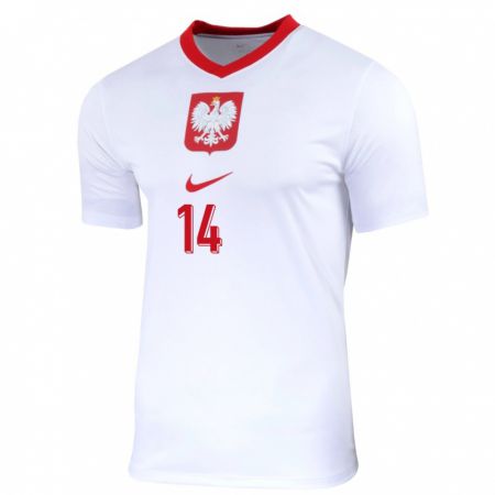 Kandiny Enfant Maillot Pologne Maximillian Oyedele #14 Blanc Tenues Domicile 24-26 T-Shirt