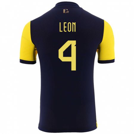 Kandiny Enfant Maillot Équateur Fernando Leon #4 Jaune Tenues Domicile 24-26 T-Shirt