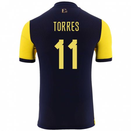 Kandiny Enfant Maillot Équateur Ambar Torres #11 Jaune Tenues Domicile 24-26 T-Shirt