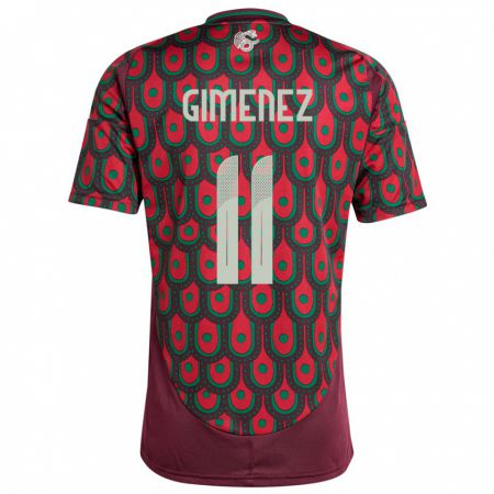 Kandiny Enfant Maillot Mexique Santiago Gimenez #11 Bordeaux Tenues Domicile 24-26 T-Shirt