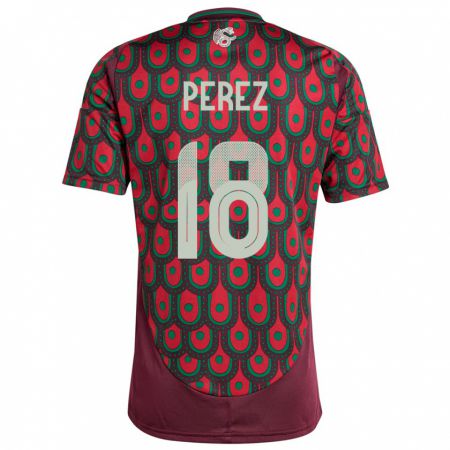 Kandiny Enfant Maillot Mexique Jonathan Perez #18 Bordeaux Tenues Domicile 24-26 T-Shirt