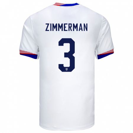 Kandiny Enfant Maillot États-Unis Walker Zimmerman #3 Blanc Tenues Domicile 24-26 T-Shirt