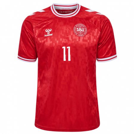 Kandiny Enfant Maillot Danemark Jeppe Kjær #11 Rouge Tenues Domicile 24-26 T-Shirt