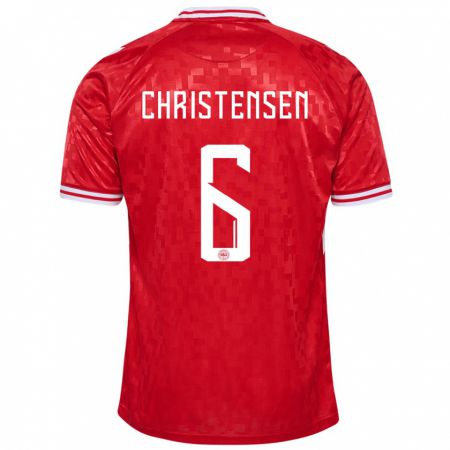 Kandiny Enfant Maillot Danemark Andreas Christensen #6 Rouge Tenues Domicile 24-26 T-Shirt