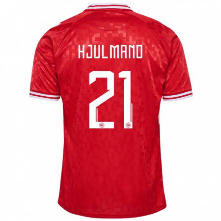 Kandiny Enfant Maillot Danemark Morten Hjulmand #21 Rouge Tenues Domicile 24-26 T-Shirt