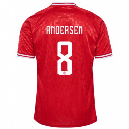 Kandiny Enfant Maillot Danemark Silas Andersen #8 Rouge Tenues Domicile 24-26 T-Shirt