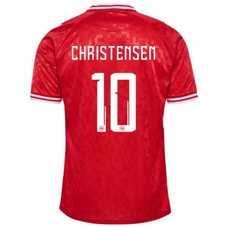 Kandiny Enfant Maillot Danemark Gustav Christensen #10 Rouge Tenues Domicile 24-26 T-Shirt