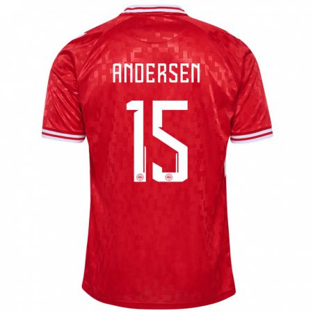 Kandiny Enfant Maillot Danemark Jacob Andersen #15 Rouge Tenues Domicile 24-26 T-Shirt