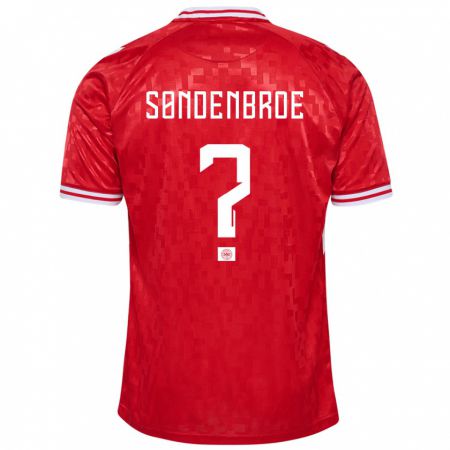 Kandiny Enfant Maillot Danemark Andreas Søndenbroe #0 Rouge Tenues Domicile 24-26 T-Shirt