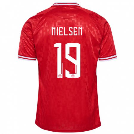 Kandiny Enfant Maillot Danemark Casper Nielsen #19 Rouge Tenues Domicile 24-26 T-Shirt