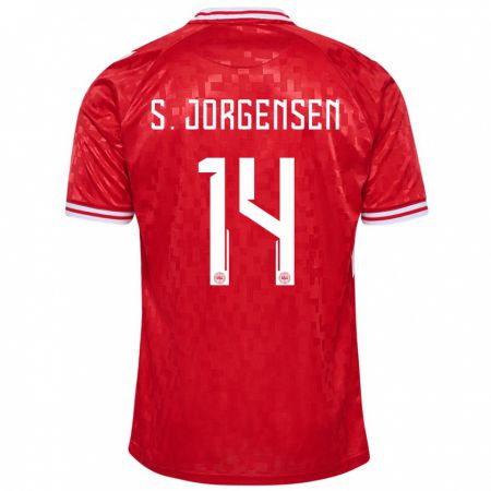 Kandiny Enfant Maillot Danemark Sebastian Jorgensen #14 Rouge Tenues Domicile 24-26 T-Shirt