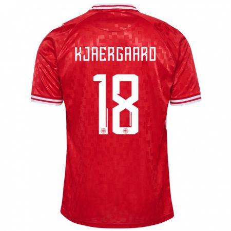 Kandiny Enfant Maillot Danemark Maurits Kjaergaard #18 Rouge Tenues Domicile 24-26 T-Shirt