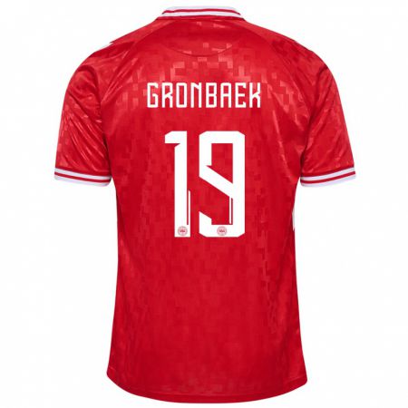 Kandiny Enfant Maillot Danemark Albert Gronbaek #19 Rouge Tenues Domicile 24-26 T-Shirt