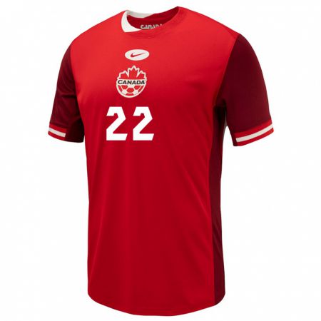 Kandiny Enfant Maillot Canada Richie Laryea #22 Rouge Tenues Domicile 24-26 T-Shirt