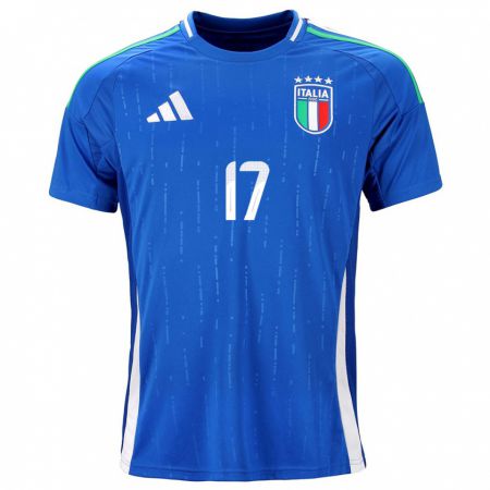 Kandiny Enfant Maillot Italie Gianluca Mancini #17 Bleu Tenues Domicile 24-26 T-Shirt