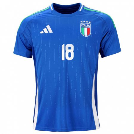 Kandiny Enfant Maillot Italie Nicolò Barella #18 Bleu Tenues Domicile 24-26 T-Shirt