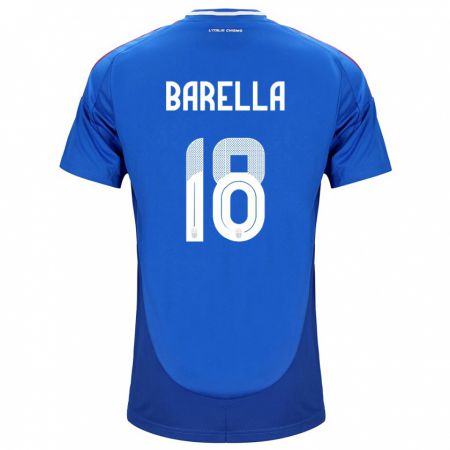 Kandiny Enfant Maillot Italie Nicolò Barella #18 Bleu Tenues Domicile 24-26 T-Shirt