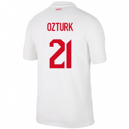 Kandiny Enfant Maillot Turquie Melike Öztürk #21 Blanc Tenues Domicile 24-26 T-Shirt