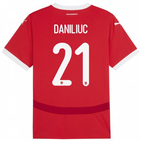 Kandiny Enfant Maillot Autriche Flavius Daniliuc #21 Rouge Tenues Domicile 24-26 T-Shirt