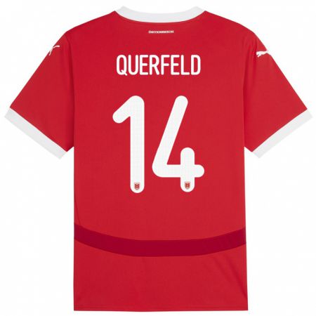 Kandiny Enfant Maillot Autriche Leopold Querfeld #14 Rouge Tenues Domicile 24-26 T-Shirt