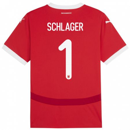 Kandiny Enfant Maillot Autriche Alexander Schlager #1 Rouge Tenues Domicile 24-26 T-Shirt