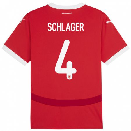 Kandiny Enfant Maillot Autriche Xaver Schlager #4 Rouge Tenues Domicile 24-26 T-Shirt