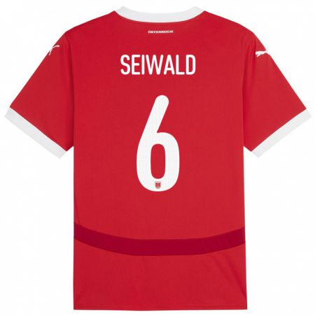 Kandiny Enfant Maillot Autriche Nicolas Seiwald #6 Rouge Tenues Domicile 24-26 T-Shirt