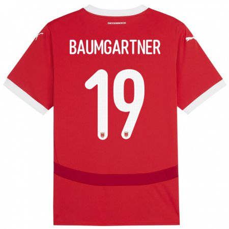 Kandiny Enfant Maillot Autriche Christoph Baumgartner #19 Rouge Tenues Domicile 24-26 T-Shirt