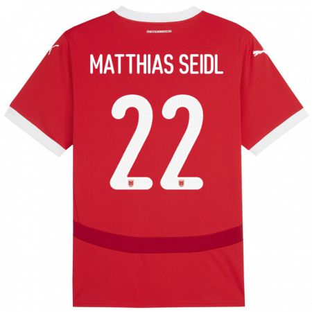 Kandiny Enfant Maillot Autriche Matthias Seidl #22 Rouge Tenues Domicile 24-26 T-Shirt