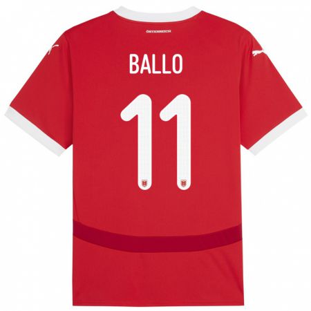 Kandiny Enfant Maillot Autriche Thierno Ballo #11 Rouge Tenues Domicile 24-26 T-Shirt