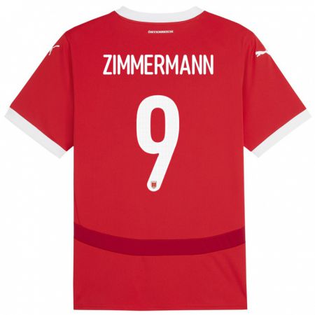 Kandiny Enfant Maillot Autriche Bernhard Zimmermann #9 Rouge Tenues Domicile 24-26 T-Shirt