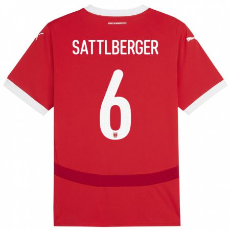 Kandiny Enfant Maillot Autriche Nikolas Sattlberger #6 Rouge Tenues Domicile 24-26 T-Shirt