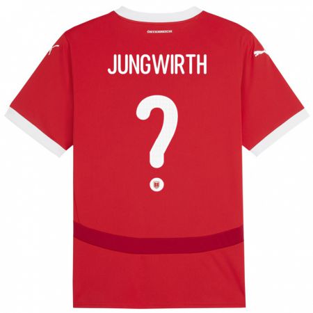 Kandiny Enfant Maillot Autriche Lukas Jungwirth #0 Rouge Tenues Domicile 24-26 T-Shirt