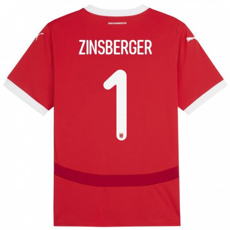 Kandiny Enfant Maillot Autriche Manuela Zinsberger #1 Rouge Tenues Domicile 24-26 T-Shirt