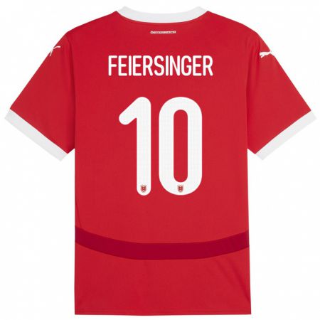 Kandiny Enfant Maillot Autriche Laura Feiersinger #10 Rouge Tenues Domicile 24-26 T-Shirt