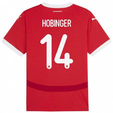 Kandiny Enfant Maillot Autriche Marie Höbinger #14 Rouge Tenues Domicile 24-26 T-Shirt