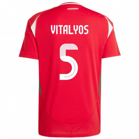 Kandiny Enfant Maillot Hongrie Viktor Vitályos #5 Rouge Tenues Domicile 24-26 T-Shirt