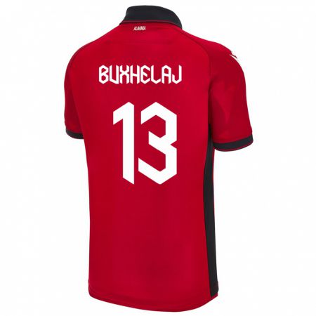 Kandiny Enfant Maillot Albanie Paulo Buxhelaj #13 Rouge Tenues Domicile 24-26 T-Shirt