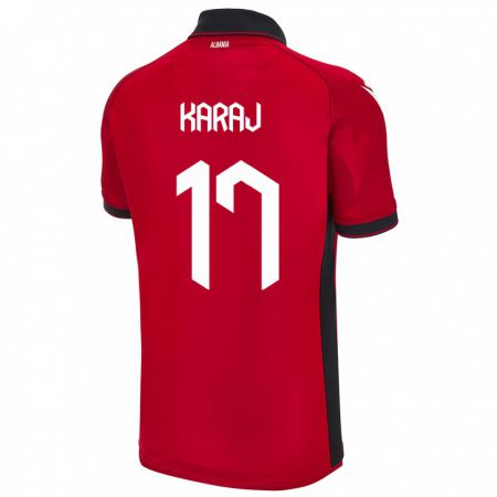 Kandiny Enfant Maillot Albanie Eraldo Karaj #17 Rouge Tenues Domicile 24-26 T-Shirt