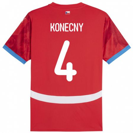 Kandiny Enfant Maillot Tchéquie Mikulas Konecny #4 Rouge Tenues Domicile 24-26 T-Shirt