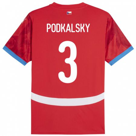 Kandiny Enfant Maillot Tchéquie Jakub Podkalsky #3 Rouge Tenues Domicile 24-26 T-Shirt