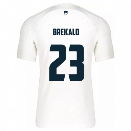 Kandiny Enfant Maillot Slovénie David Brekalo #23 Blanc Tenues Domicile 24-26 T-Shirt