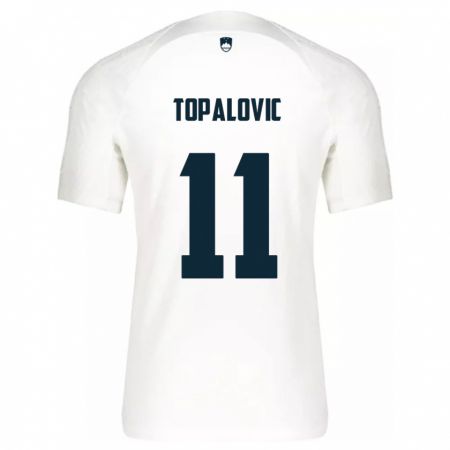 Kandiny Enfant Maillot Slovénie Luka Topalovic #11 Blanc Tenues Domicile 24-26 T-Shirt