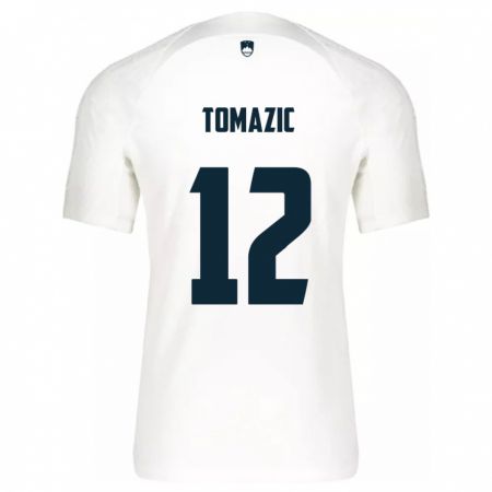 Kandiny Enfant Maillot Slovénie Lukas Tomazic #12 Blanc Tenues Domicile 24-26 T-Shirt