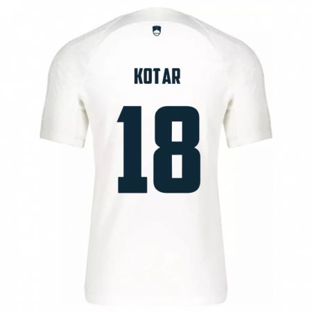 Kandiny Enfant Maillot Slovénie Tristan Kotar #18 Blanc Tenues Domicile 24-26 T-Shirt